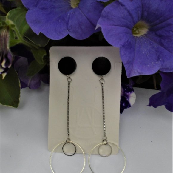 2/$20 Circle dangle earrings, drop box chain extra long earrings, hoops on chain - Picture 4 of 5